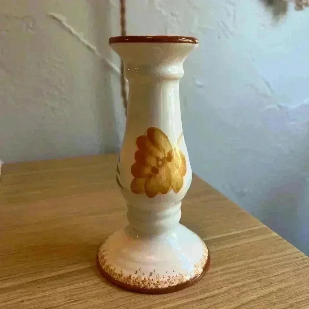Vintage Ceramic Fall Candlestick Holder Forest leaves woodsy cottagecore boho 6“